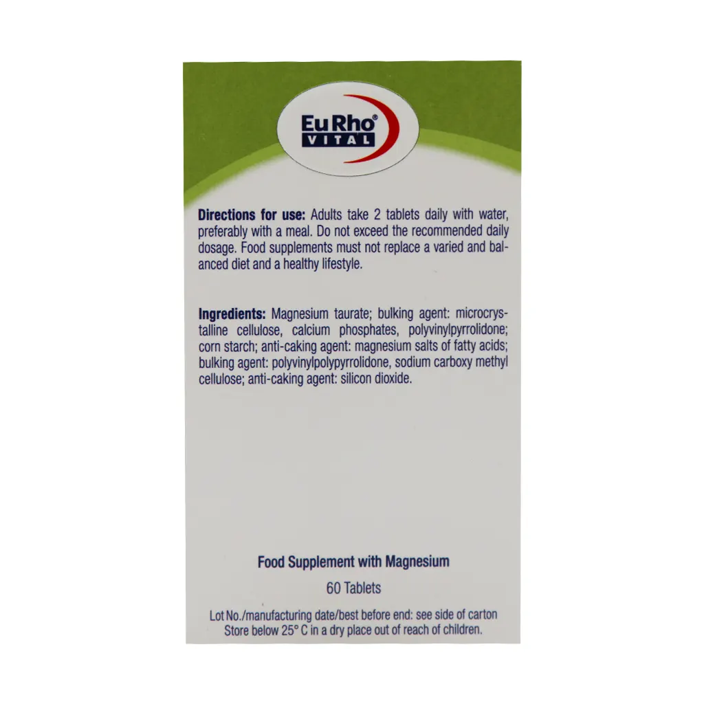 منیزیم تائورات 60 عددی یوروویتال | کمک به آرامش عصبی و کاهش گرفتگی عضلات