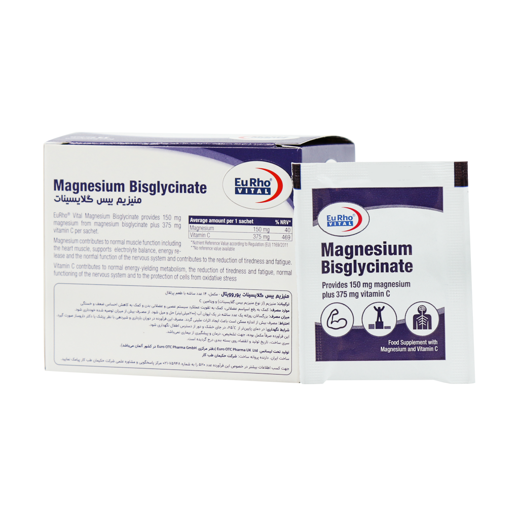 منیزیم بیس گلیسینات ساشه 14 عددی یوروویتال | جذب بالا و طعم پرتقالی