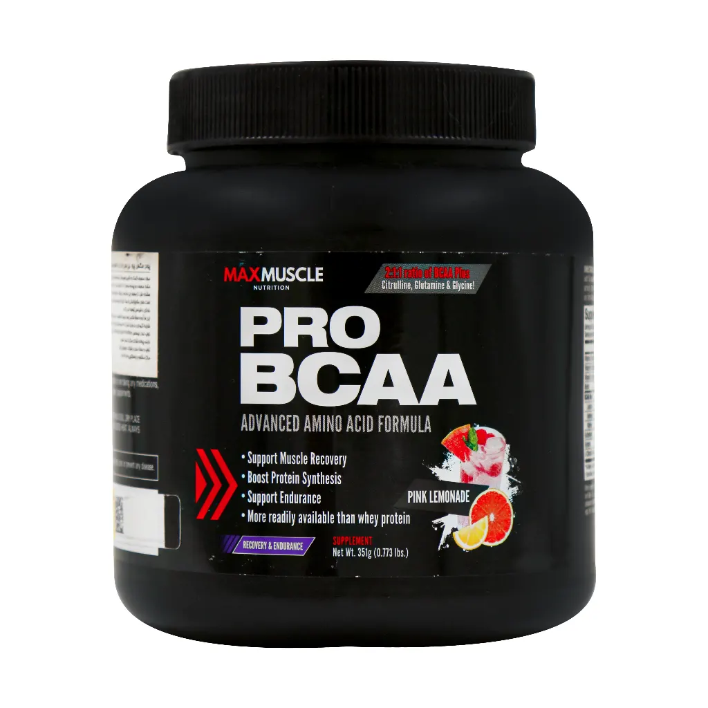 مکس ماسل پودر BCAA ۳۵۱ گرم طعم لیموناد صورتی | نسبت 2:1:1 با گلوتامین و سیترولین برای انرژی و ریکاوری