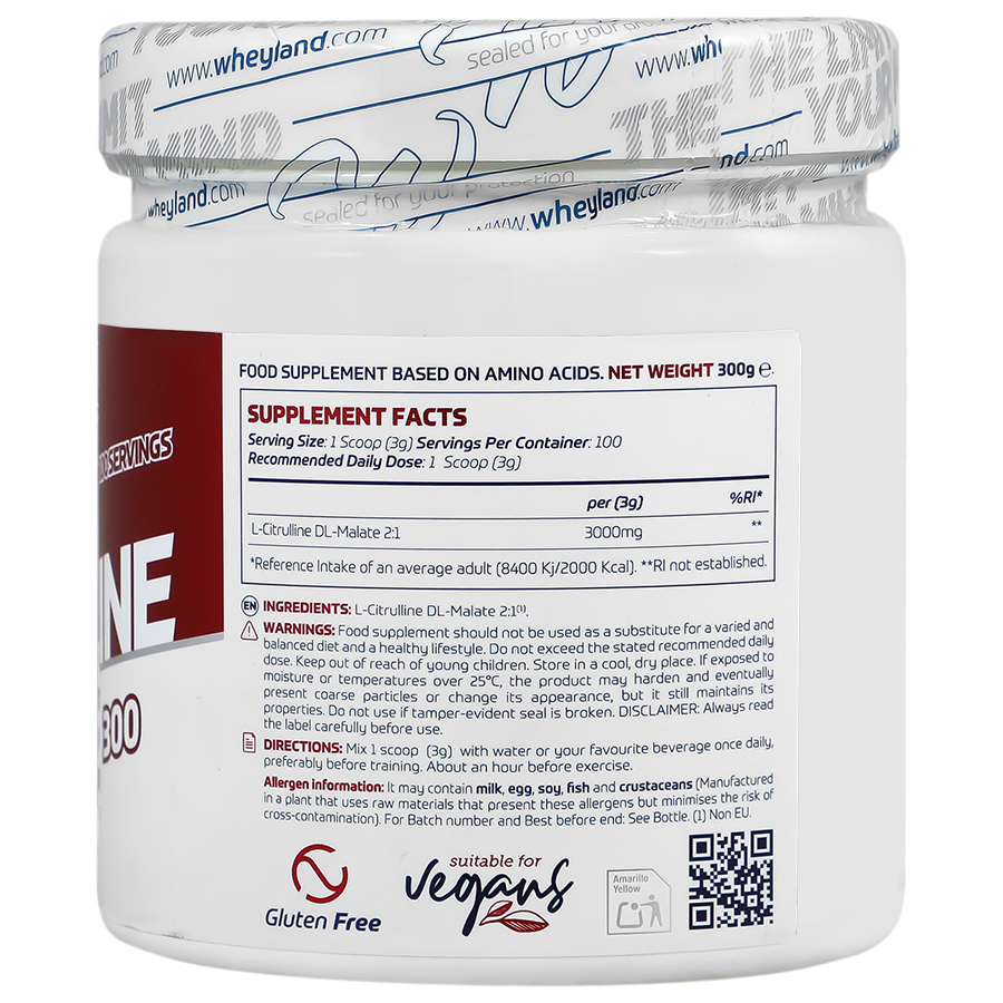 پودر ال سیترولین مالات وی لند نوتریشن 300 گرم بدون طعم | افزایش خونرسانی، پمپ عضلانی و استقامت ورزشی