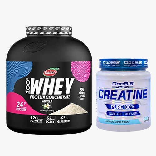 پک پروتئین وی کاله ۱۸۰۰ گرم طعم وانیل + کراتین دوبیس ۳۰۰ گرم | افزایش حجم خشک و قدرت عضلانی