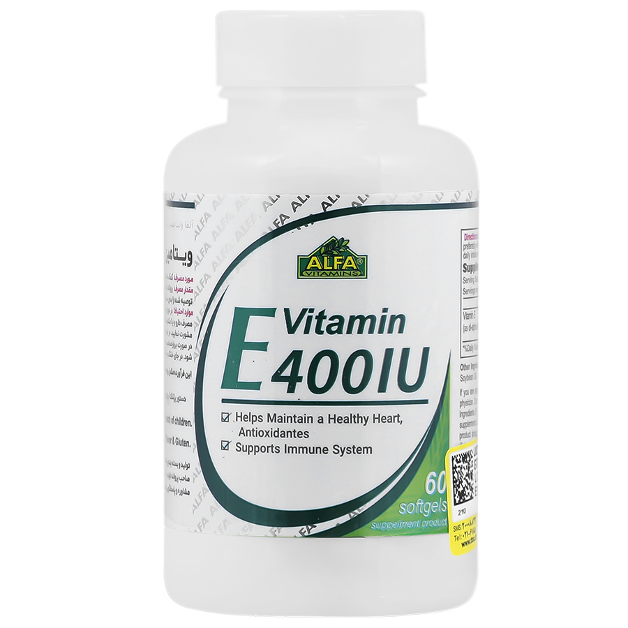 ویتامین E 400 واحد 60 عددی آلفا ویتامینز | آنتی اکسیدان قوی و کمک به سلامت پوست و قلب