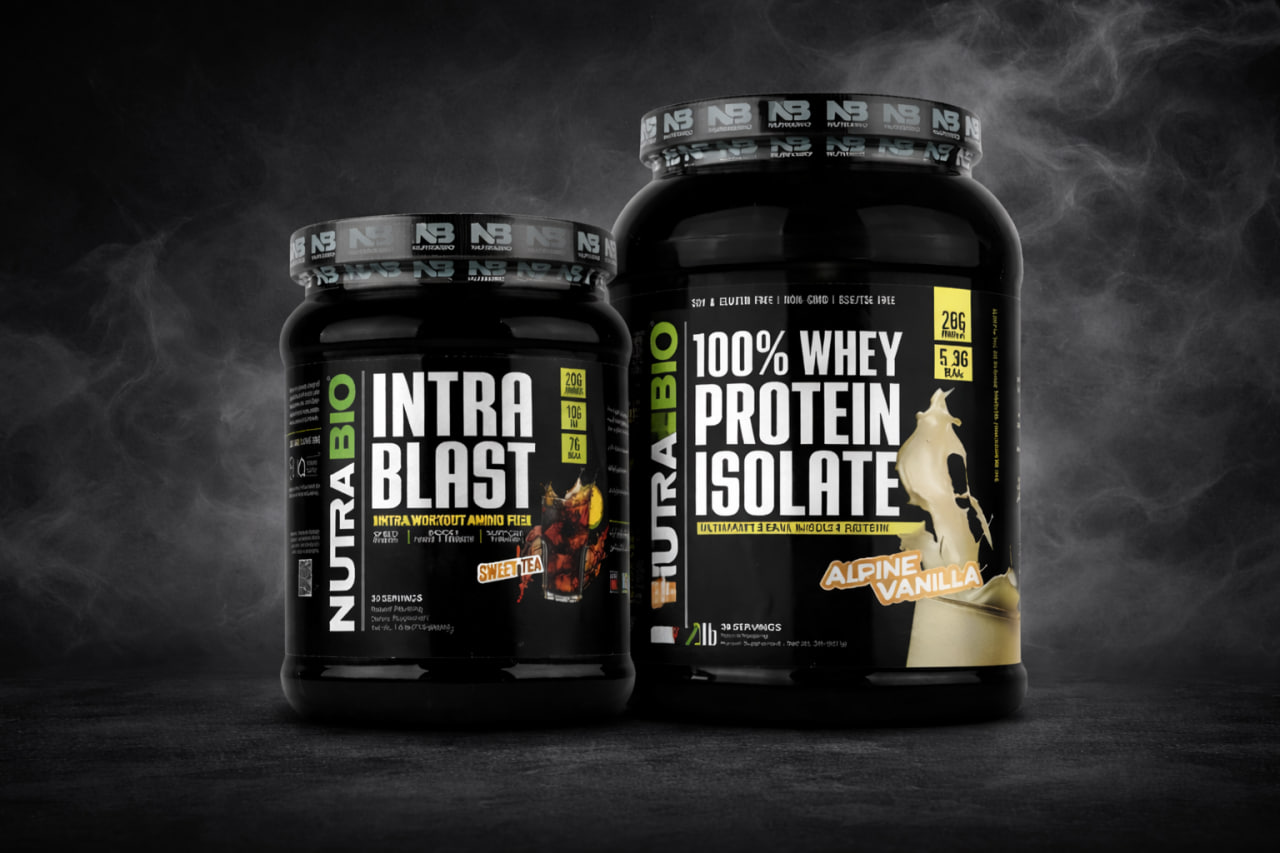 پکیج پودر اینترابلاست 715 گرم با طعم چایی شیرین نوترابایو + پروتئین وی ایزوله 907 گرم وانیل آلپاین