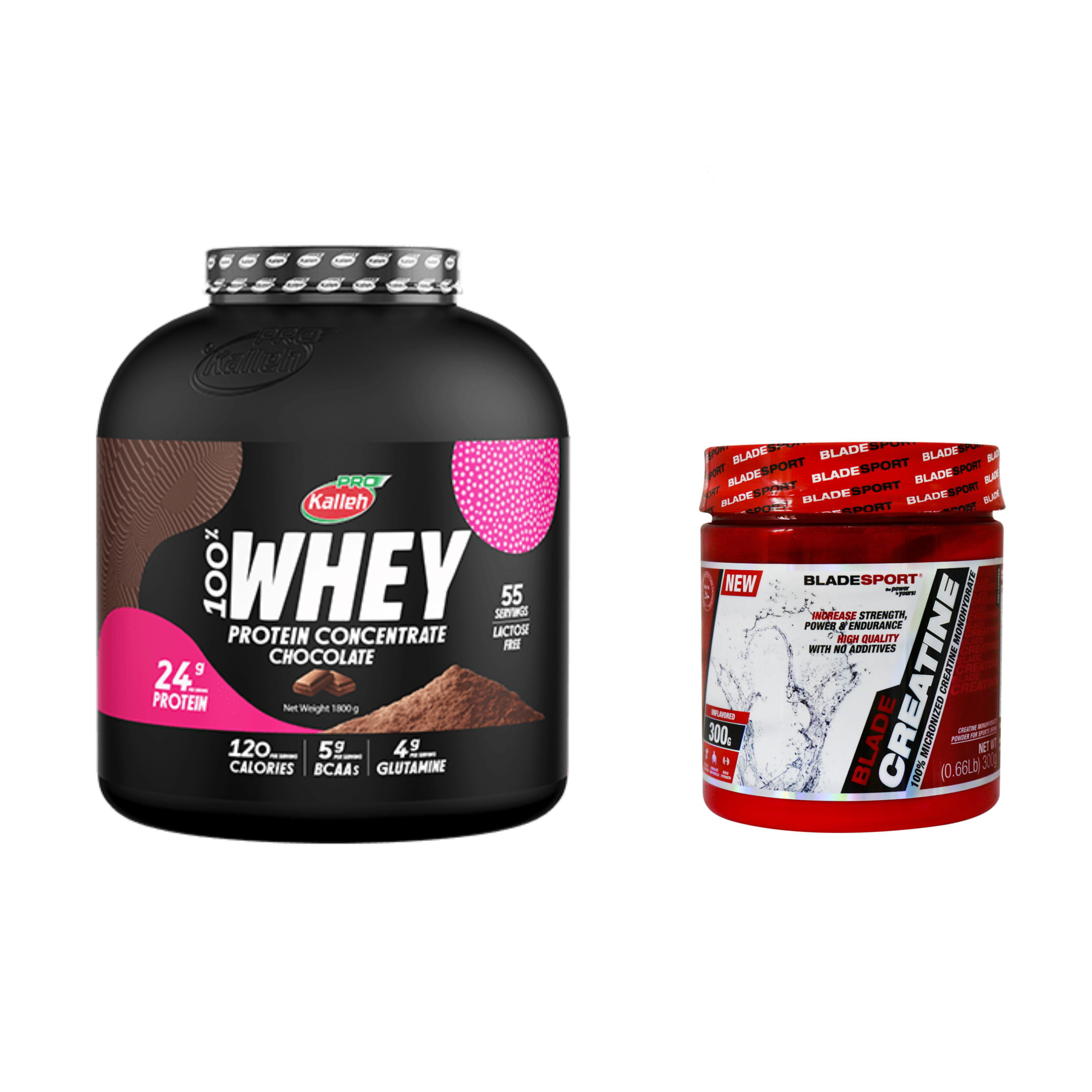 پکیج پروتئین وی شکلاتی 1800 گرم + پودر کراتین بلید اسپرت 300 گرم