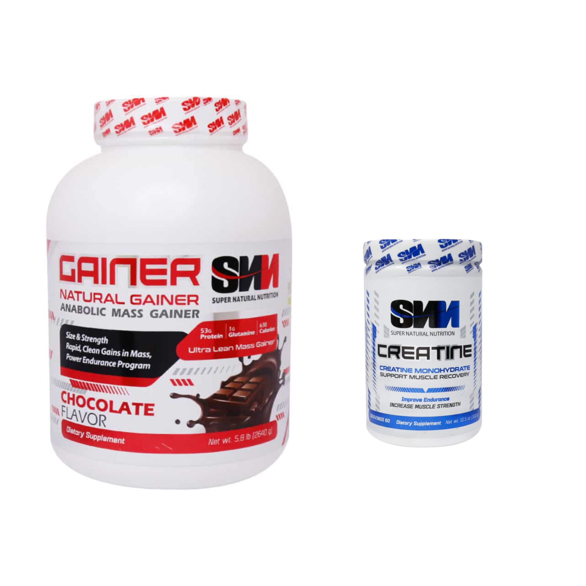 پکیج گینر اس ان ان پروتئین و گلوتامین شکلاتی ۲۶۴۰ گرم + پودر کراتین مونوهیدرات اس ان ان 300 گرمی