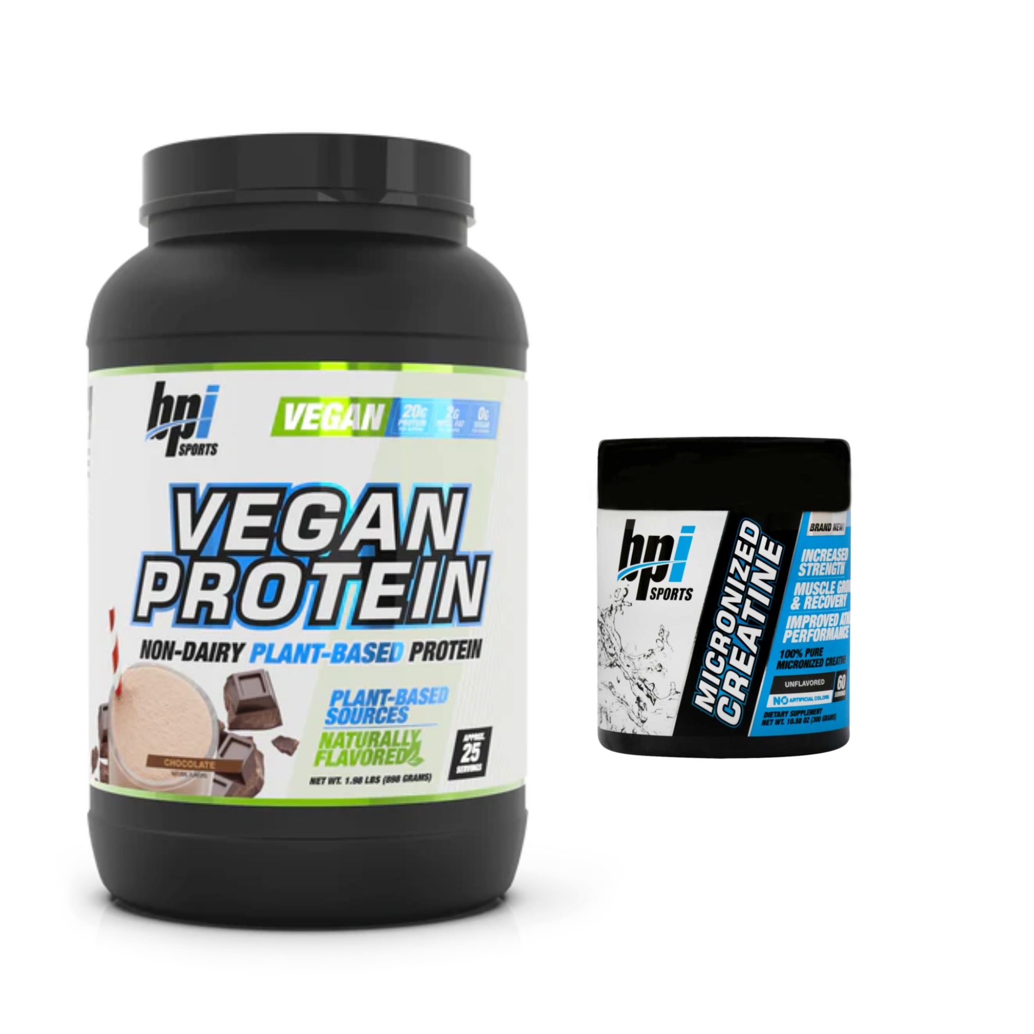 پکیج پودر وگن پروتئین بی پی آی اسپورت شکلاتی 898 گرمی + پودر کراتین میکرونایزد بی پی آی اسپورت 300 گرم - افزایش قدرت و عضله سازی