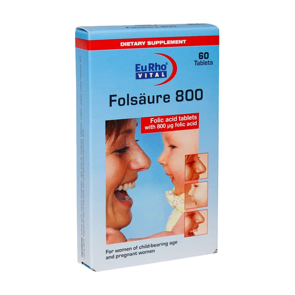 کپسول فولیک اسید 800 میکروگرم یوروویتال 60 عددی | مکمل ویتامین B9 برای کمک به کم‌خونی و سلامت بارداری