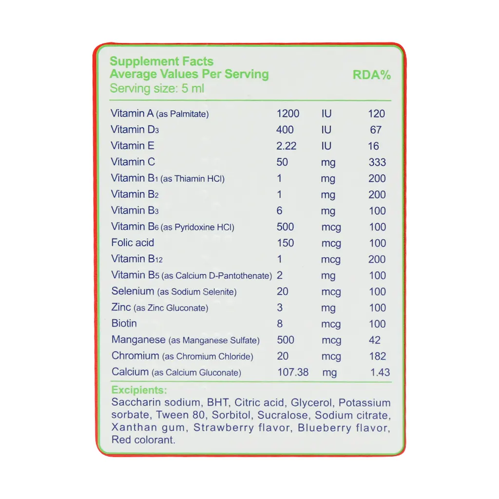 شربت لیکو مولتی ابیان فارمد 250 میلی‌لیتر با طعم توت‌فرنگی | مولتی‌ویتامین مینرال برای رشد و ایمنی