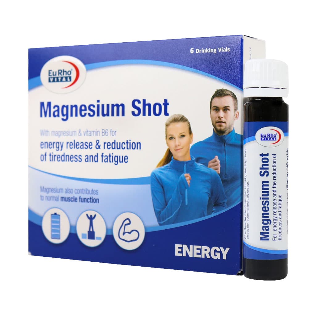 منیزیم شات یوروویتال 6 عددی با طعم پرتقال | افزایش انرژی و کاهش گرفتگی عضلات با Magnesium 250mg + B6