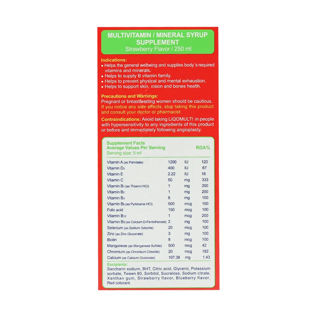 شربت لیکو مولتی ابیان فارمد 250 میلی‌لیتر با طعم توت‌فرنگی | مولتی‌ویتامین مینرال برای رشد و ایمنی