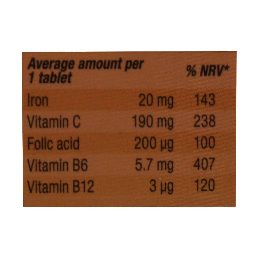 قرص آیزن پلاس یوروویتال 60 عددی | آهن 20mg + فولیک اسید + B12 برای کم‌خونی و رفع خستگی