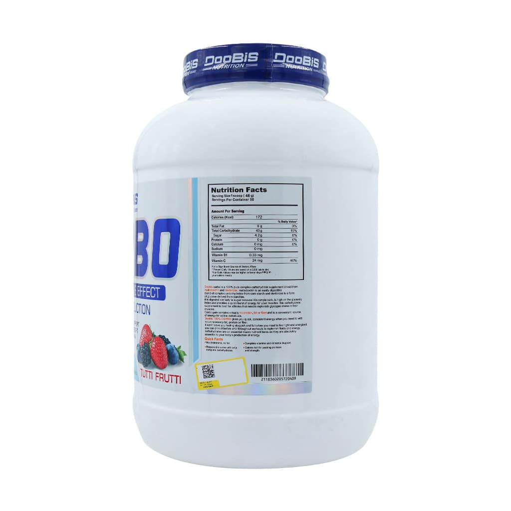 پودر کربو دوبیس ۴۵۰۰ گرمی طعم توتی‌فروتی | انرژی‌زای سریع برای افزایش وزن و عضله‌سازی