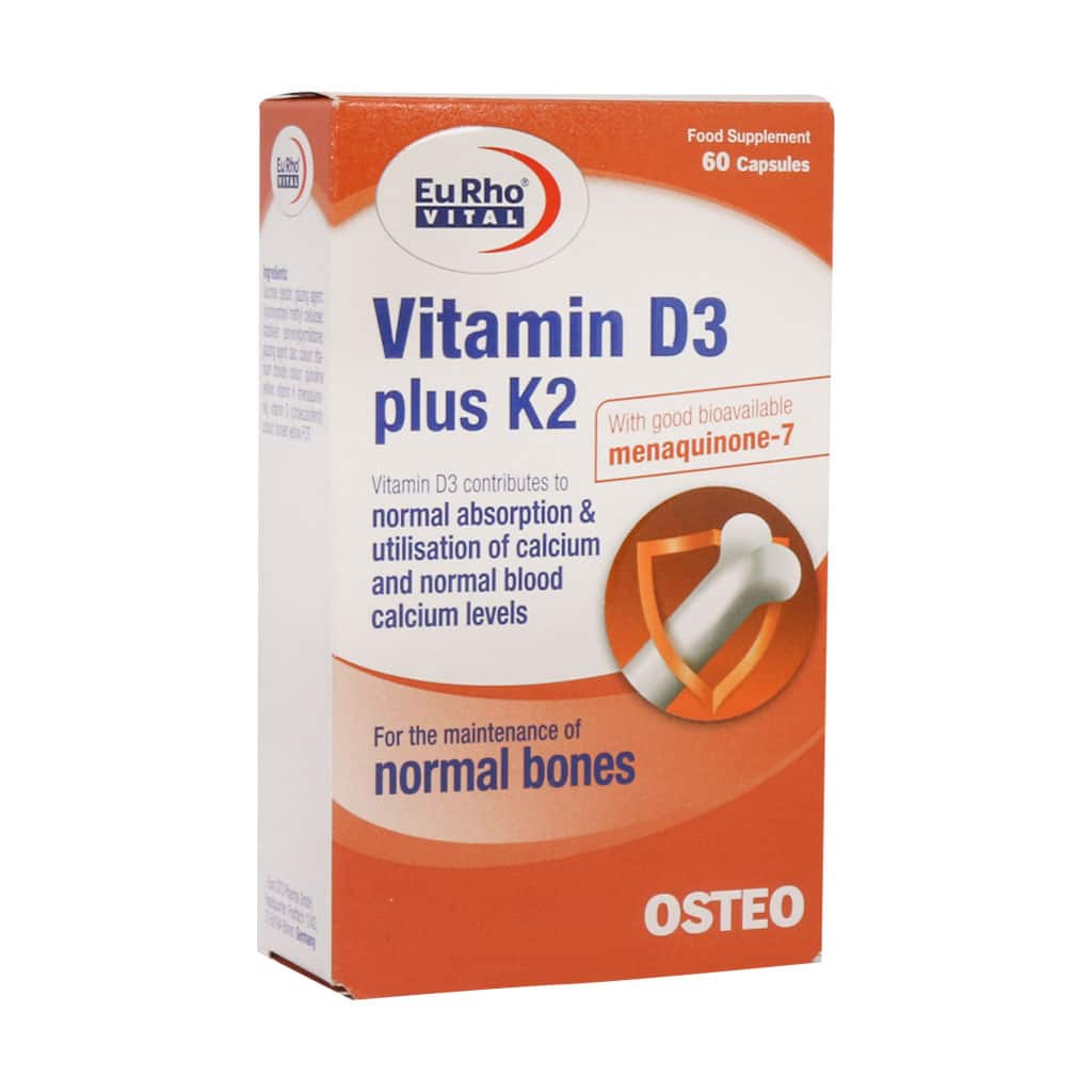 ویتامین D3 پلاس K2 60 عددی یوروویتال | افزایش جذب کلسیم و سلامت استخوان