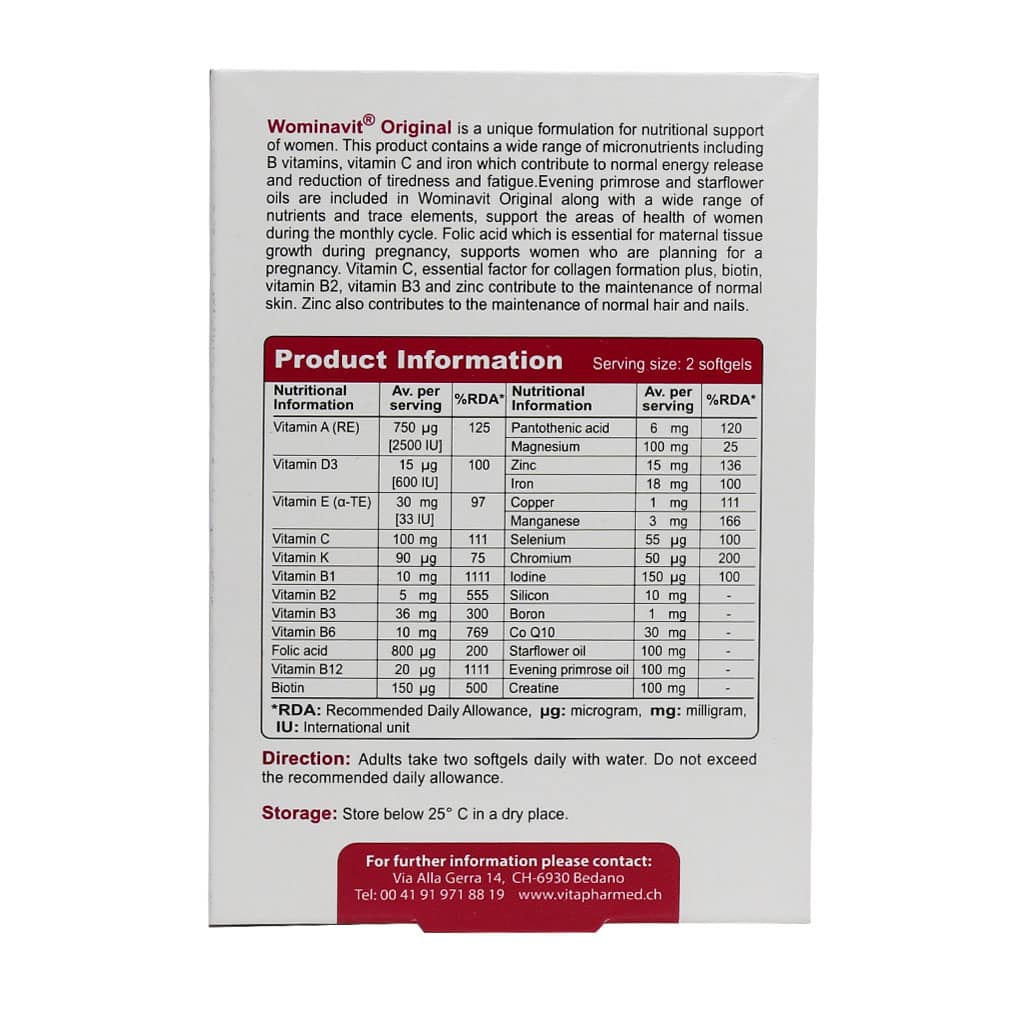 ومیناویت اوریجینال ۳۰ عددی | مولتی ویتامین بانوان با روغن گل مغربی و Q10
