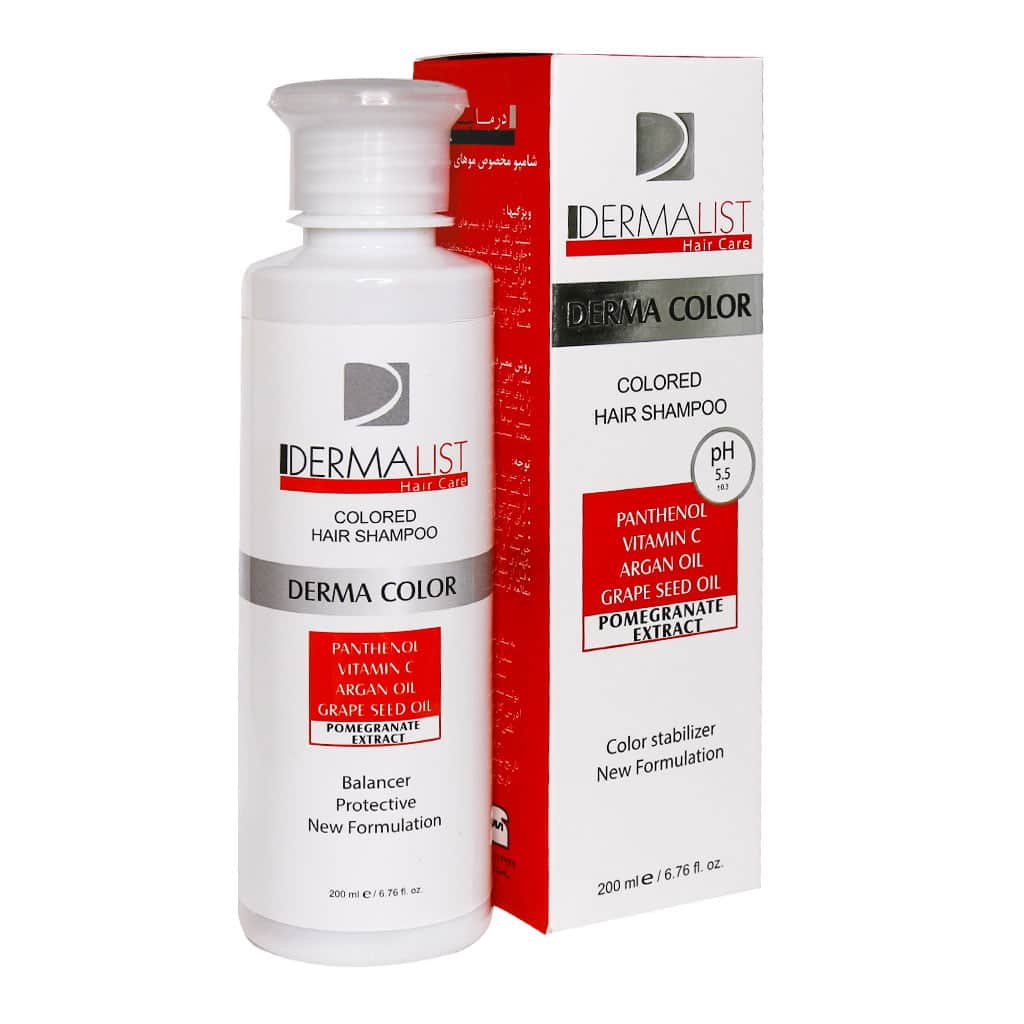 شامپو موهای رنگ شده 200 میلی لیتر درمالیست حاوی آرگان و عصاره انار